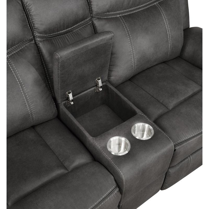 Large Picture of Coaster Furniture Lawrence 603505 Upholstered Padded Arm Reclining Loveseat - Charcoal