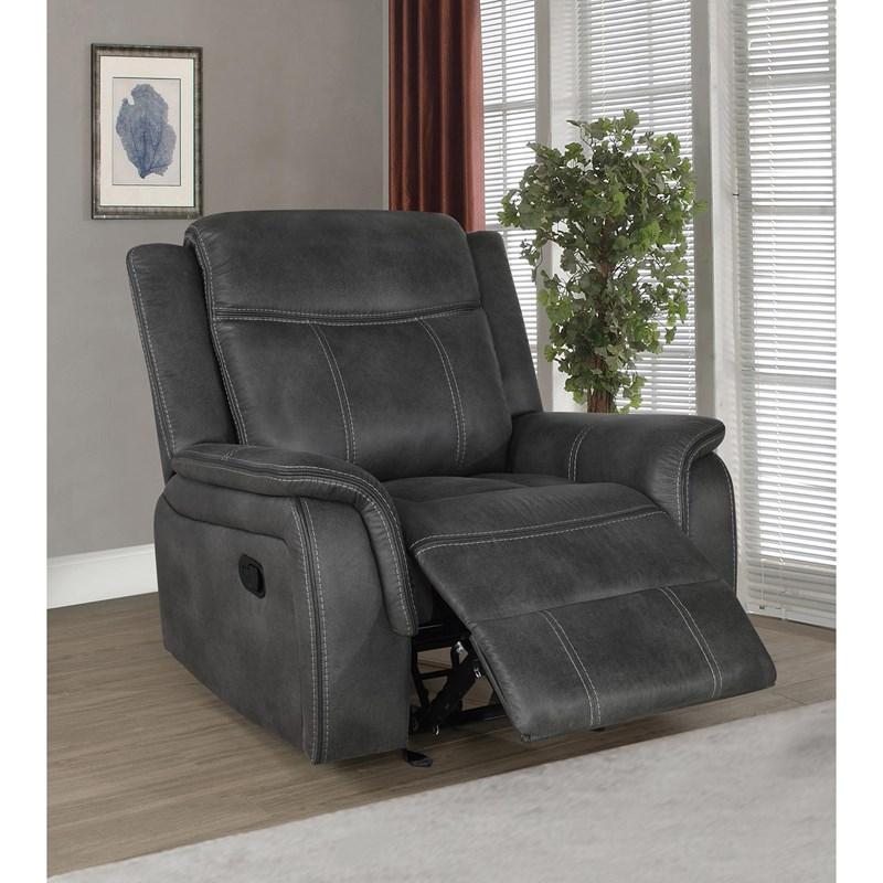 Large Picture of Coaster Furniture Lawrence 603506 Upholstered Padded Arm Glider Recliner - Charcoal