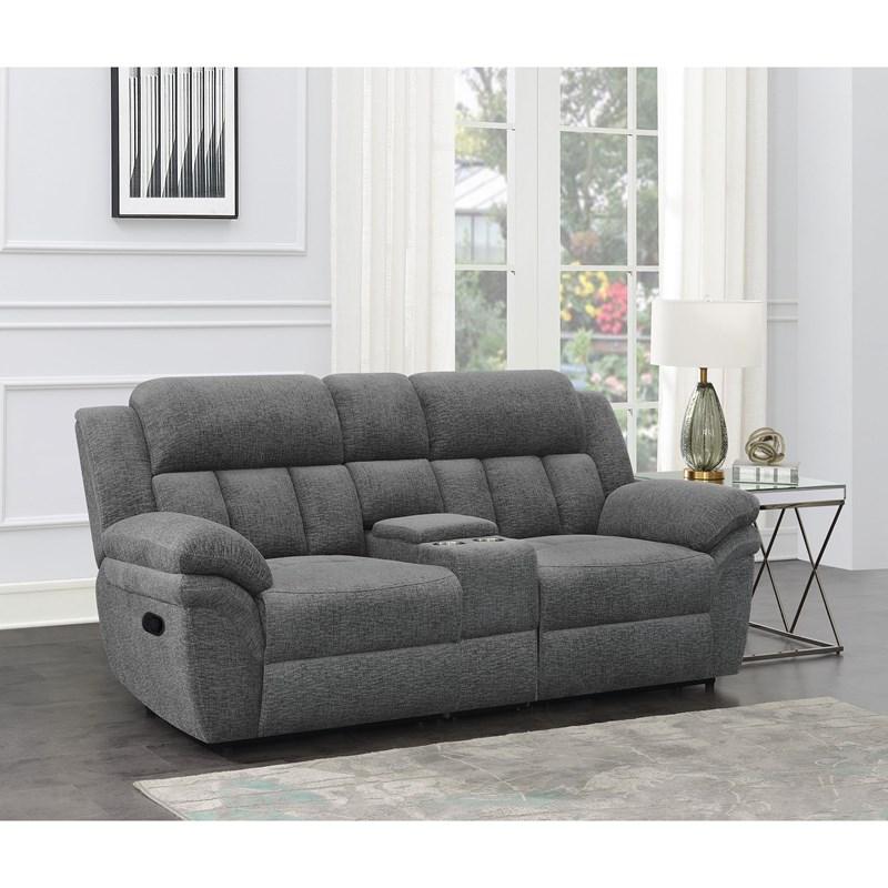 Large Picture of Coaster Furniture Bahrain 609542 Upholstered Motion Loveseat - Charcoal