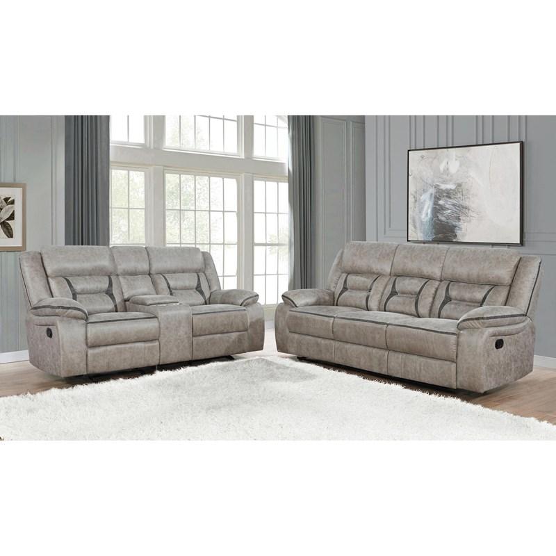 Large Picture of Coaster Furniture Greer 651351 Upholstered Motion Reclining Sofa - Taupe