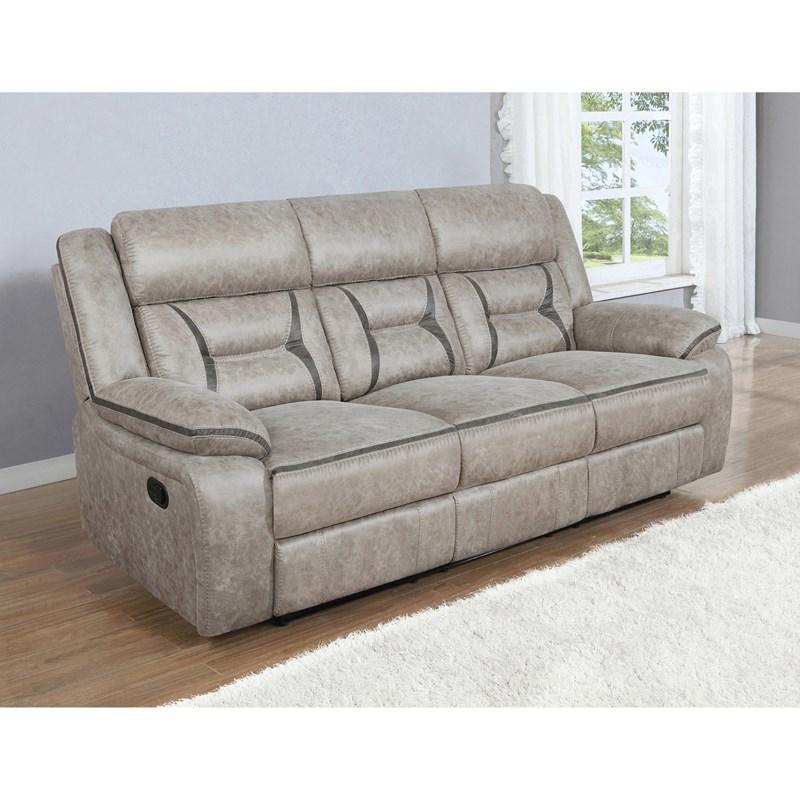 Large Picture of Coaster Furniture Greer 651351 Upholstered Motion Reclining Sofa - Taupe