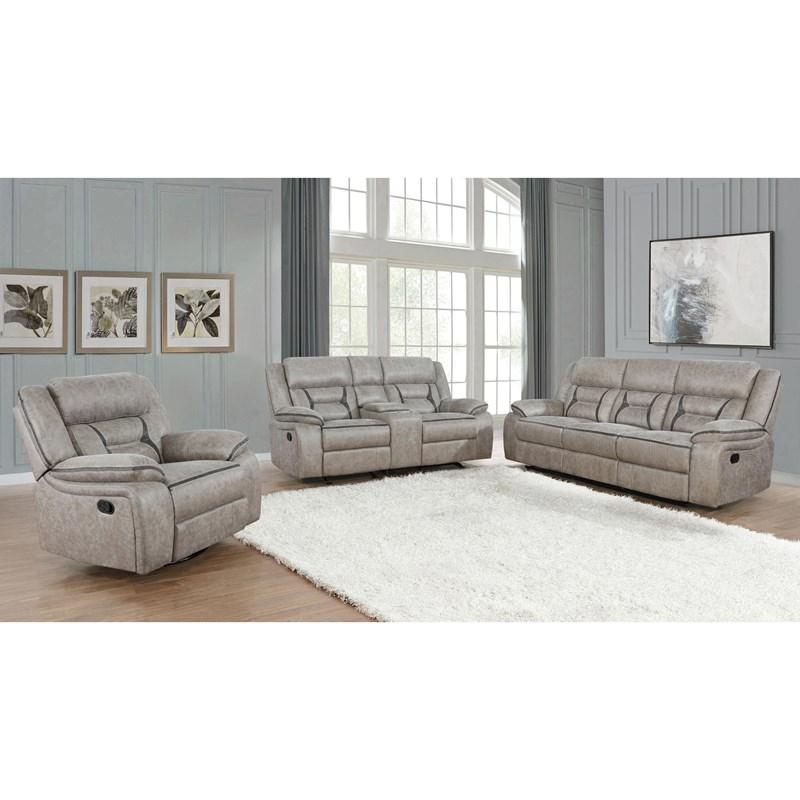 Large Picture of Coaster Furniture Greer 651353 Upholstered Swivel Glider Recliner Chair - Taupe