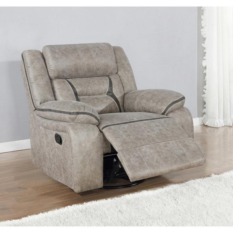 Large Picture of Coaster Furniture Greer 651353 Upholstered Swivel Glider Recliner Chair - Taupe
