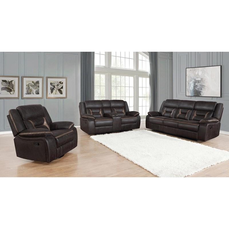 Large Picture of Coaster Furniture Greer 651354 Upholstered Motion Reclining Sofa - Brown