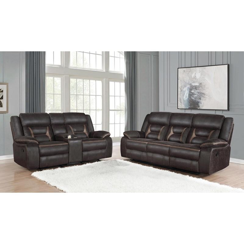 Large Picture of Coaster Furniture Greer 651355 Upholstered Motion Reclining Loveseat - Brown