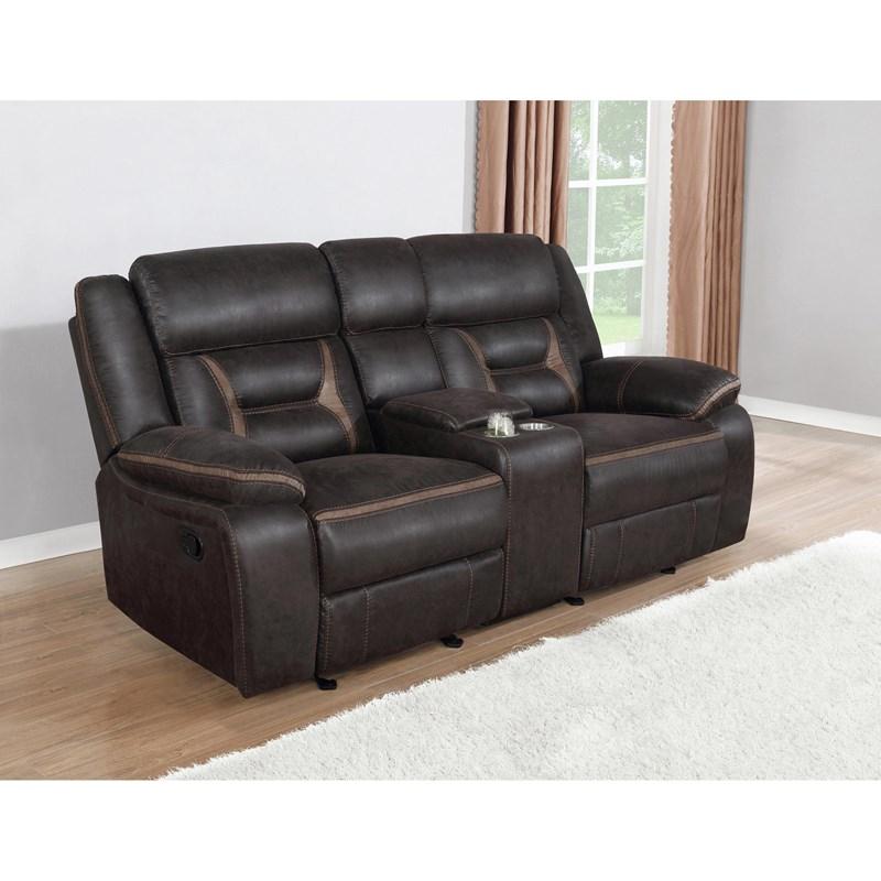 Large Picture of Coaster Furniture Greer 651355 Upholstered Motion Reclining Loveseat - Brown