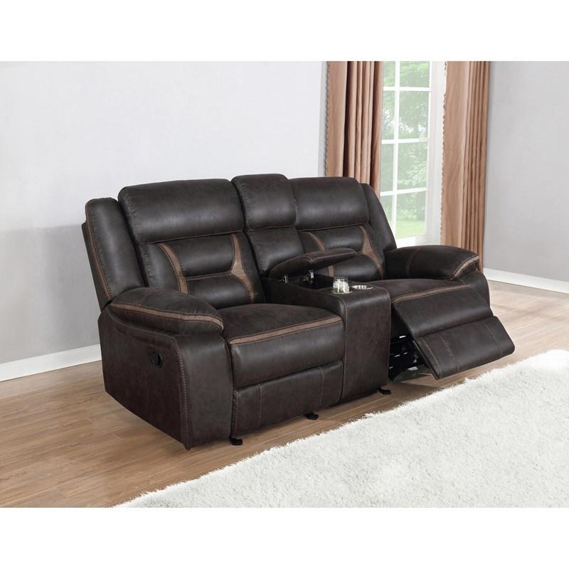 Large Picture of Coaster Furniture Greer 651355 Upholstered Motion Reclining Loveseat - Brown