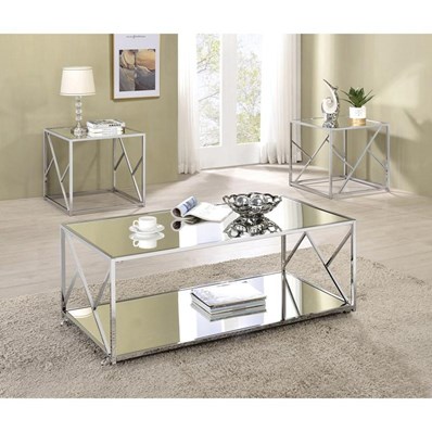 Coaster Furniture Provins 720794 3-piece Coffee and End Table Set - Mirror and Chrome