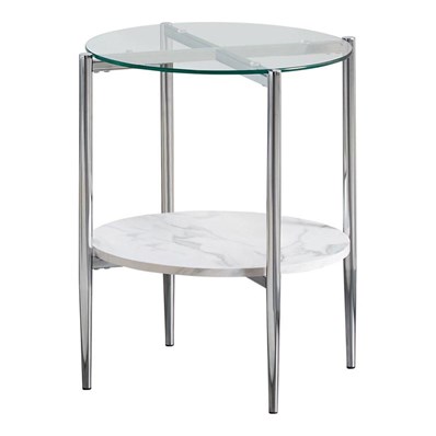 Coaster Furniture Cadee 723277 Round Glass Top End Table - White and Chrome