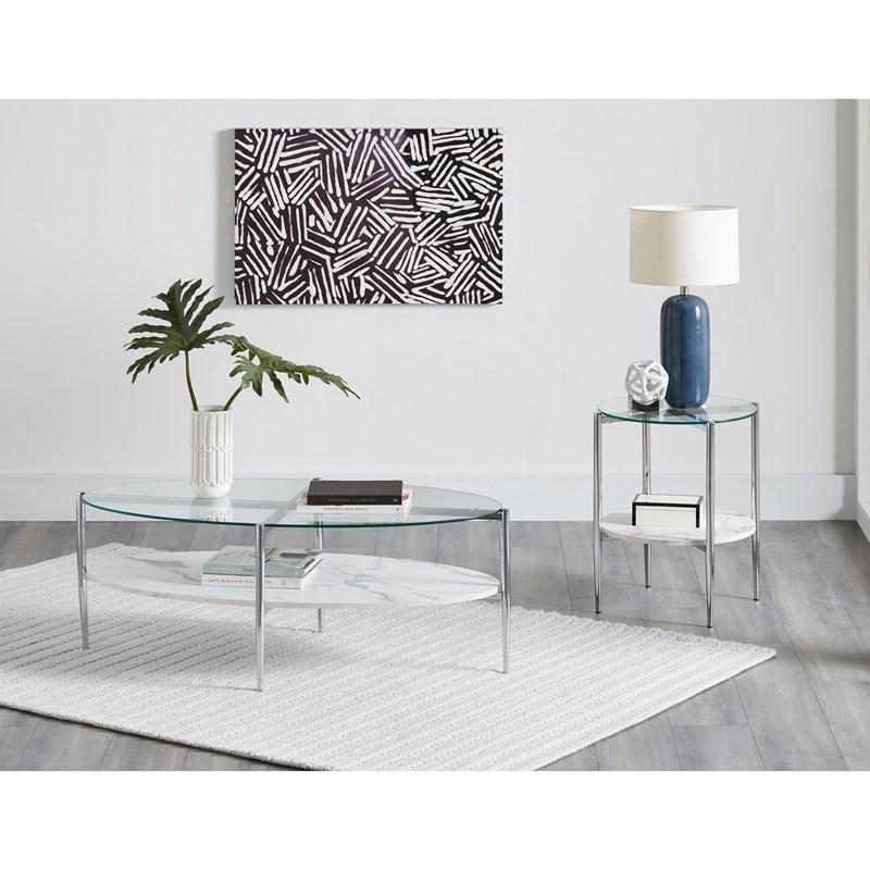 Large Picture of Coaster Furniture Cadee 723277 Round Glass Top End Table - White and Chrome