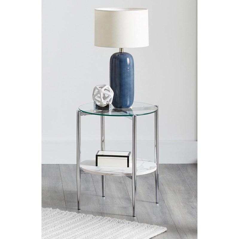 Large Picture of Coaster Furniture Cadee 723277 Round Glass Top End Table - White and Chrome