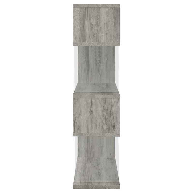 Large Picture of Coaster Furniture Emelle 802340 63-inch 4-shelf Glass Panel Bookshelf - Grey Driftwood