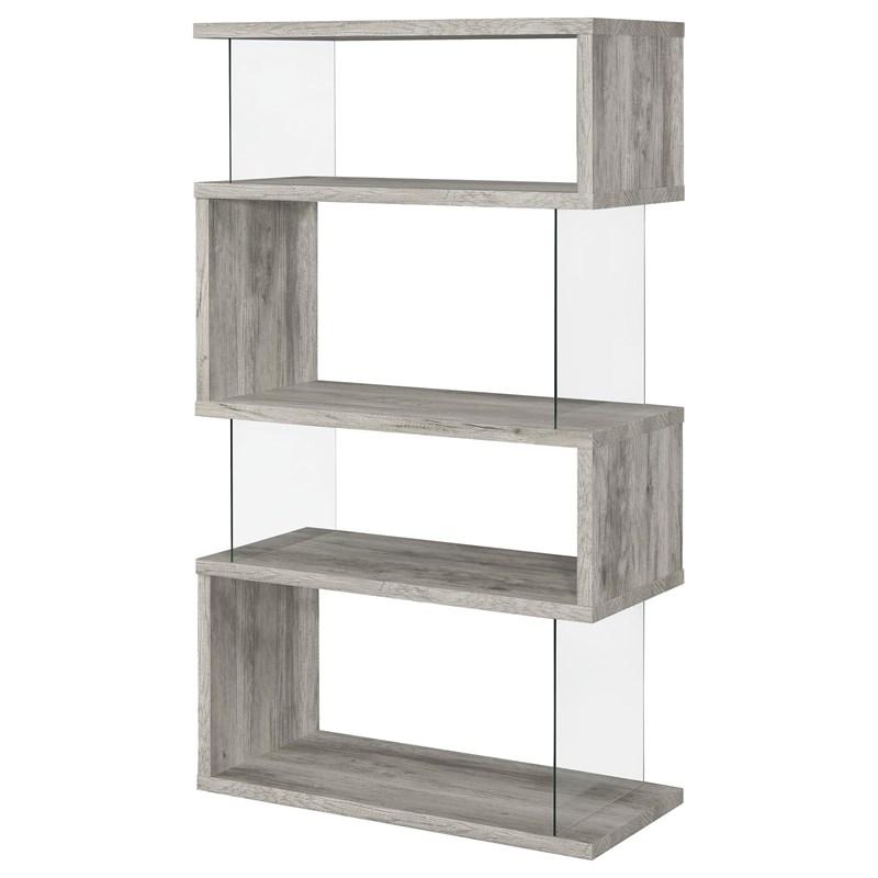 Large Picture of Coaster Furniture Emelle 802340 63-inch 4-shelf Glass Panel Bookshelf - Grey Driftwood