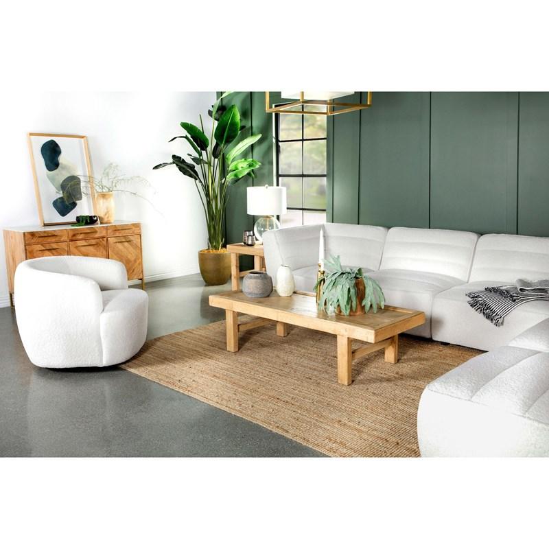 Large Picture of Coaster Furniture Hudson 905726 Faux Sheepskin Upholstered Swivel Chair - Natural