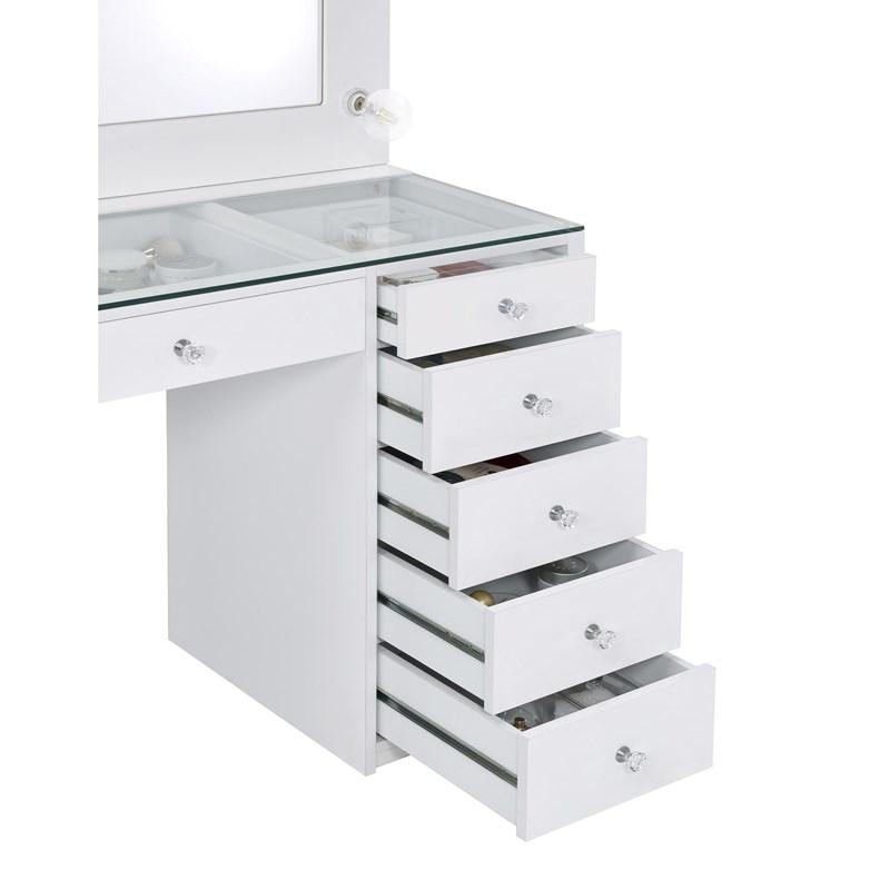 Large Picture of Coaster Furniture Acena 931143 7-Drawer Vanity Set with Lighting - White High Gloss