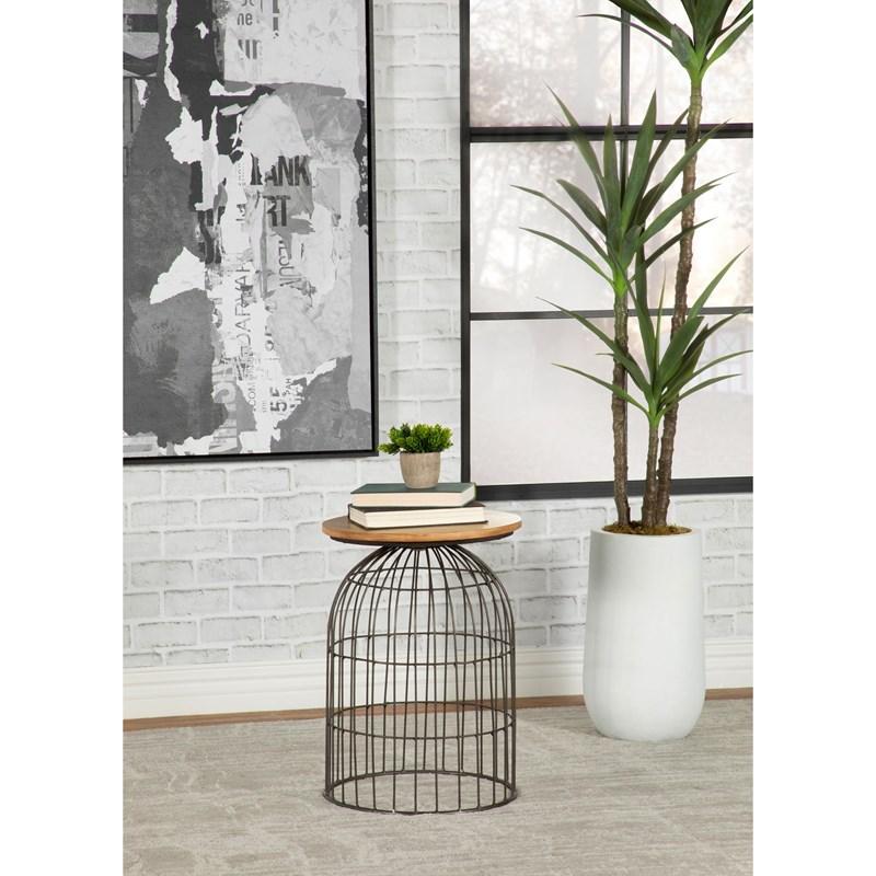 Large Picture of Coaster Furniture Bernardo 935860 Round Wire Frame Side Table - Natural and Gunmetal