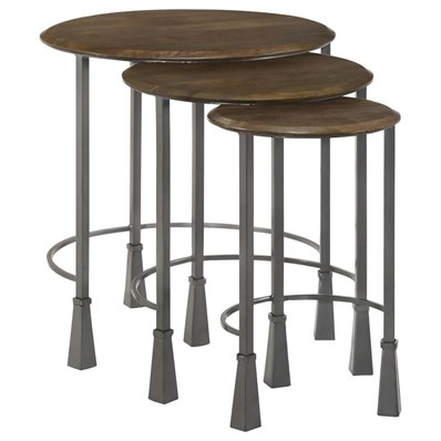 Coaster Furniture Deja 935971 3-piece Round Nesting Table Set - Natural and Gunmetal