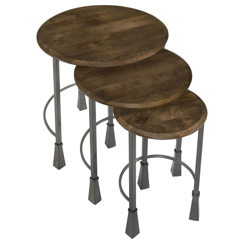 Large Picture of Coaster Furniture Deja 935971 3-piece Round Nesting Table Set - Natural and Gunmetal