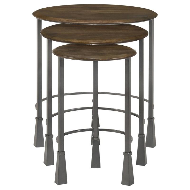 Large Picture of Coaster Furniture Deja 935971 3-piece Round Nesting Table Set - Natural and Gunmetal