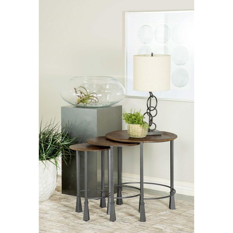 Large Picture of Coaster Furniture Deja 935971 3-piece Round Nesting Table Set - Natural and Gunmetal
