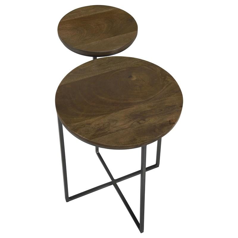 Large Picture of Coaster Furniture Yael 935980 Round Mango Wood Accent Side Table - Natural and Gunmetal