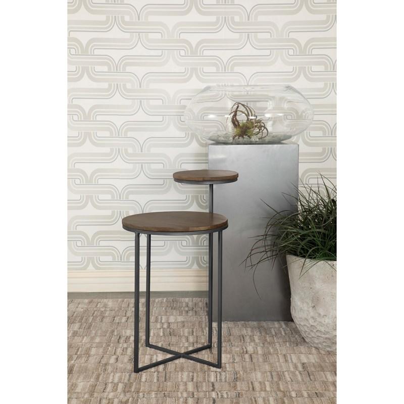 Large Picture of Coaster Furniture Yael 935980 Round Mango Wood Accent Side Table - Natural and Gunmetal