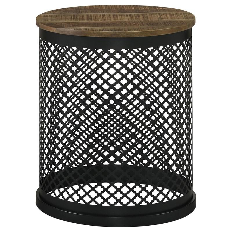 Coaster Furniture Aurora 935990 Round Drum Base Accent Side Table - Natural and Black