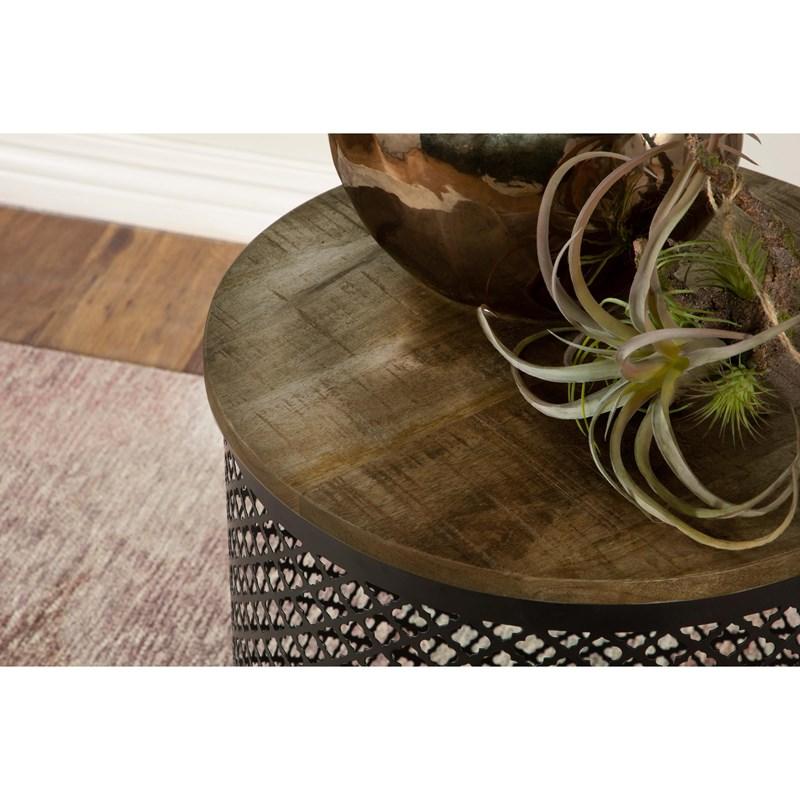 Large Picture of Coaster Furniture Aurora 935990 Round Drum Base Accent Side Table - Natural and Black