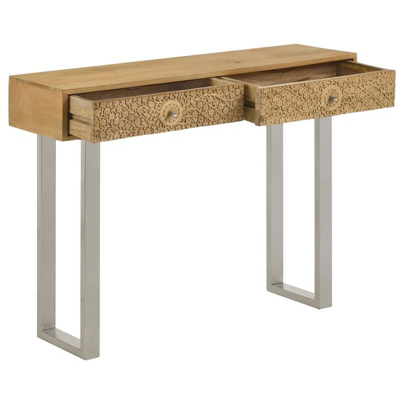 Large Picture of Coaster Furniture Draco 953512 2-Drawer Console Table Hand Carved Details - Natural