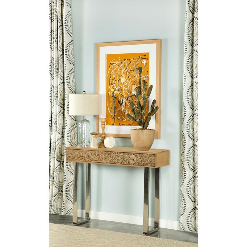Large Picture of Coaster Furniture Draco 953512 2-Drawer Console Table Hand Carved Details - Natural