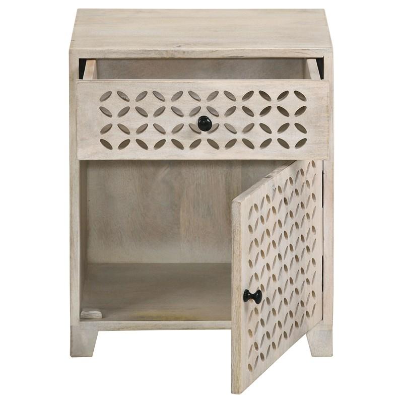 Large Picture of Coaster Furniture August 953569 1-Drawer Trellis Pattern Storage Cabinet - White Washed