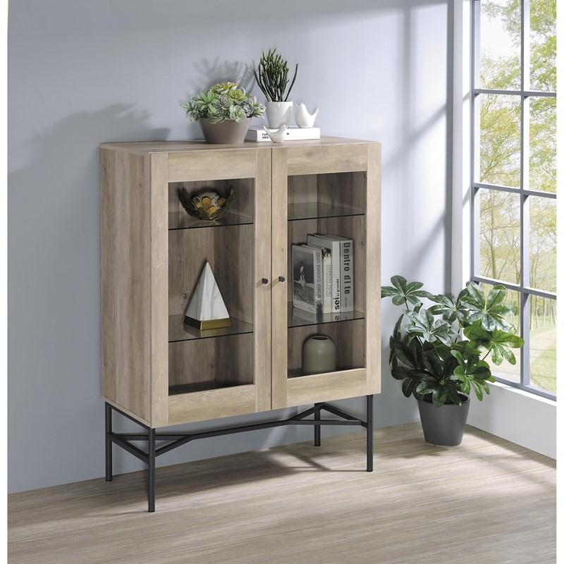 Large Picture of Coaster Furniture Bonilla 959624 2-Door Accent Cabinet with Glass Shelves - Antique Pine/Gunmetal
