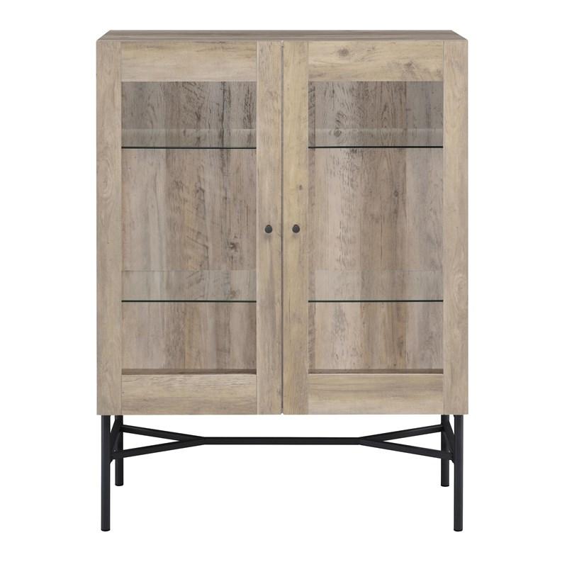 Large Picture of Coaster Furniture Bonilla 959624 2-Door Accent Cabinet with Glass Shelves - Antique Pine/Gunmetal