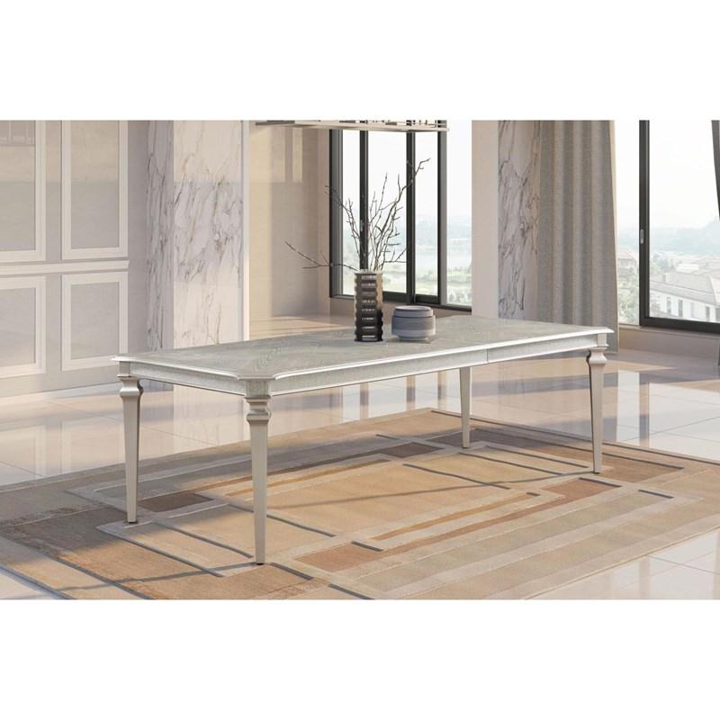 Large Picture of Coaster Furniture Evangeline 107551 Rectangular Dining Table with Extension Leaf - Silver