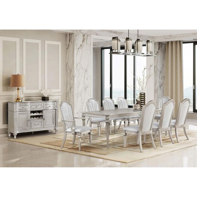 Large Picture of Coaster Furniture Evangeline 107552 Upholstered Dining Side Chair with Faux Diamond Trim - Ivory/Silver