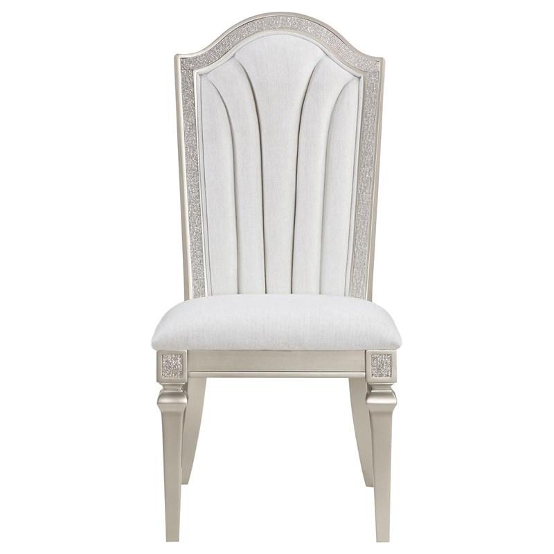 Large Picture of Coaster Furniture Evangeline 107552 Upholstered Dining Side Chair with Faux Diamond Trim - Ivory/Silver