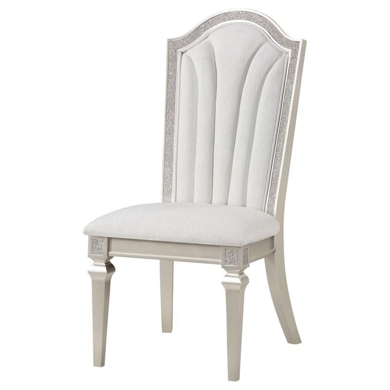 Large Picture of Coaster Furniture Evangeline 107552 Upholstered Dining Side Chair with Faux Diamond Trim - Ivory/Silver