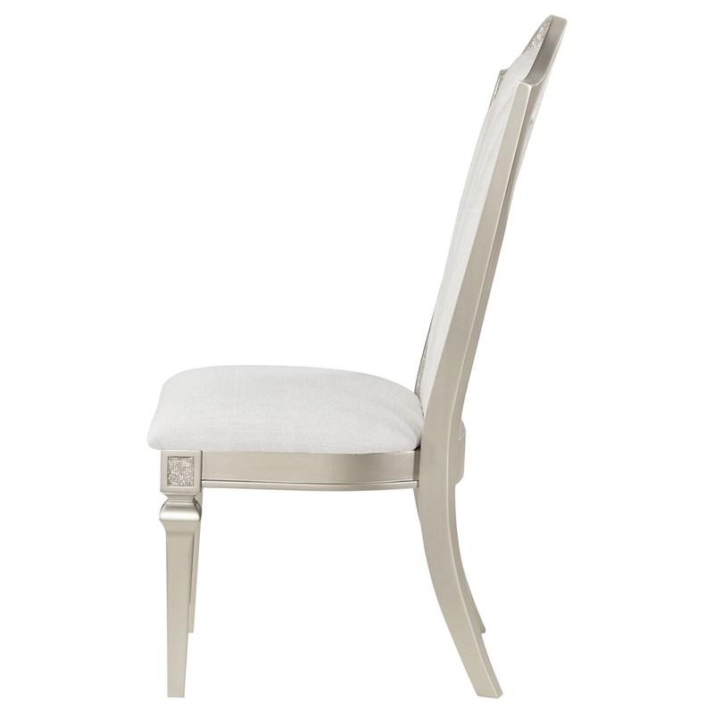 Large Picture of Coaster Furniture Evangeline 107552 Upholstered Dining Side Chair with Faux Diamond Trim - Ivory/Silver
