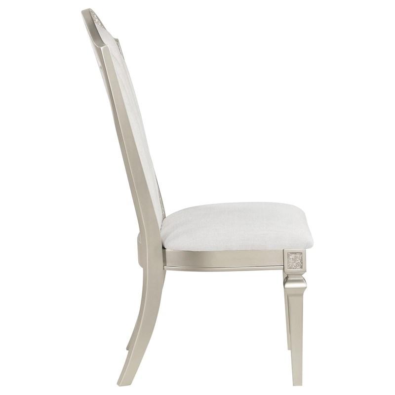 Large Picture of Coaster Furniture Evangeline 107552 Upholstered Dining Side Chair with Faux Diamond Trim - Ivory/Silver