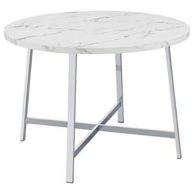 Coaster Furniture Alcott 120400 Round Faux Carrara Marble Top Dining Table - Chrome