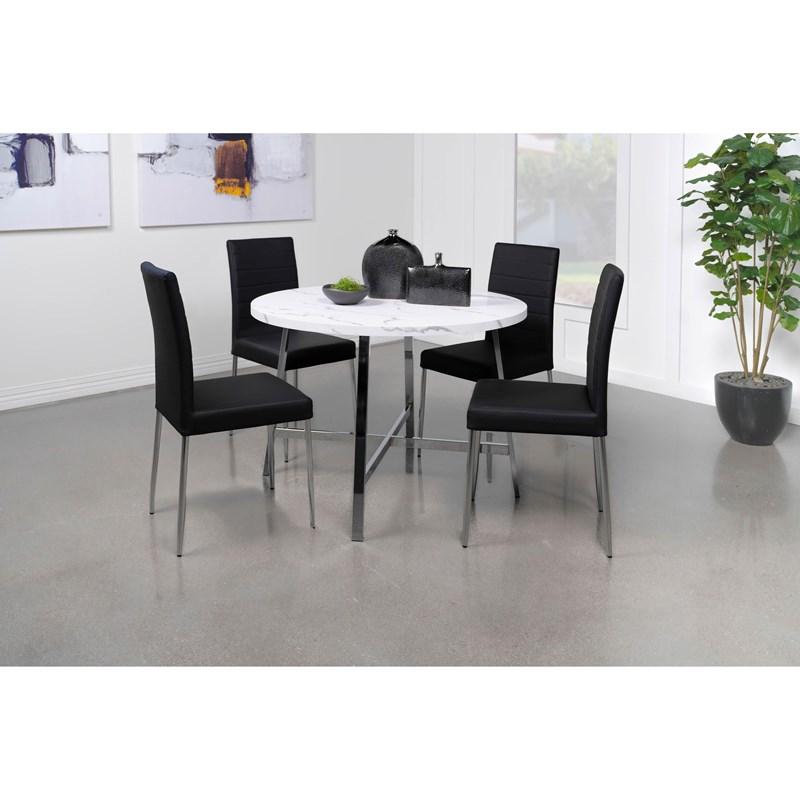 Large Picture of Coaster Furniture Alcott 120400 Round Faux Carrara Marble Top Dining Table - Chrome