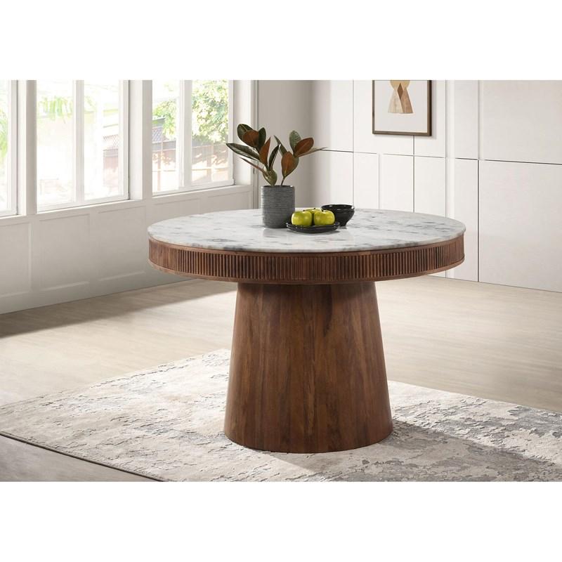 Large Picture of Coaster Furniture Ortega 105141 Round 46-inch Marble Top Wood Dining Table - Natural