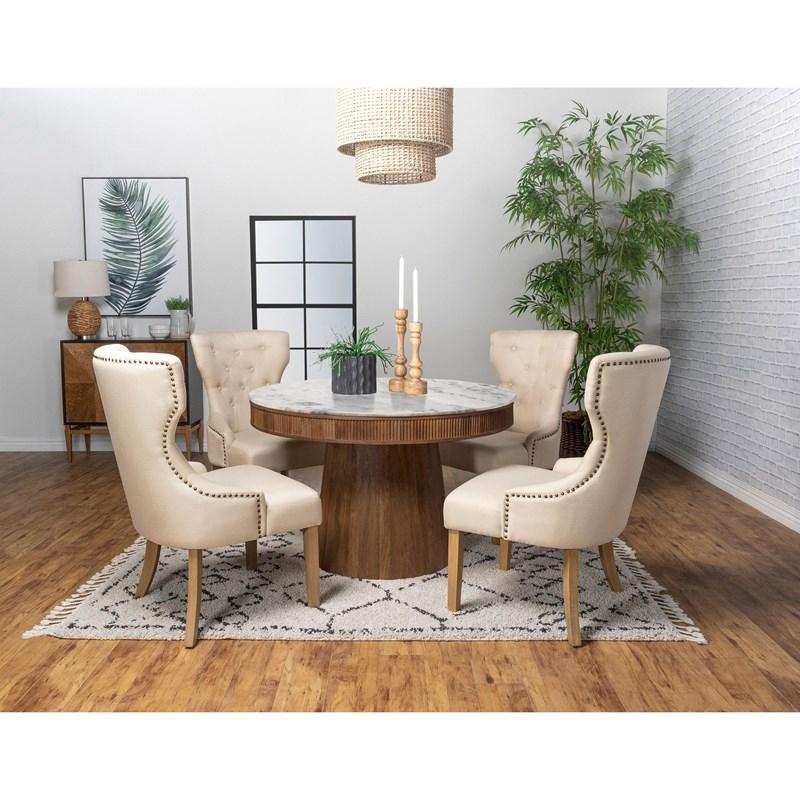 Large Picture of Coaster Furniture Ortega 105141 Round 46-inch Marble Top Wood Dining Table - Natural