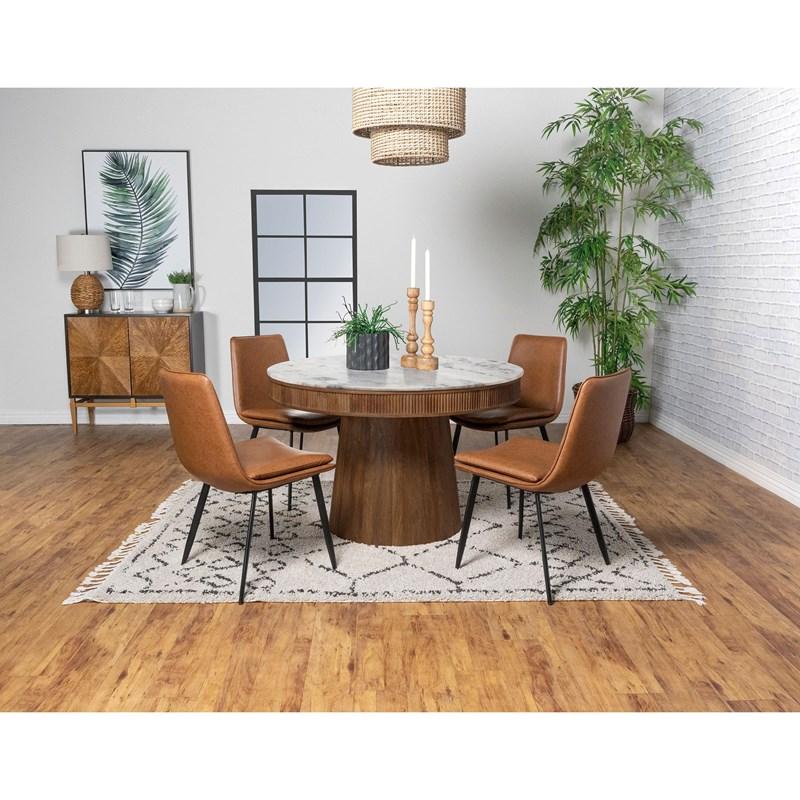 Large Picture of Coaster Furniture Ortega 105141 Round 46-inch Marble Top Wood Dining Table - Natural