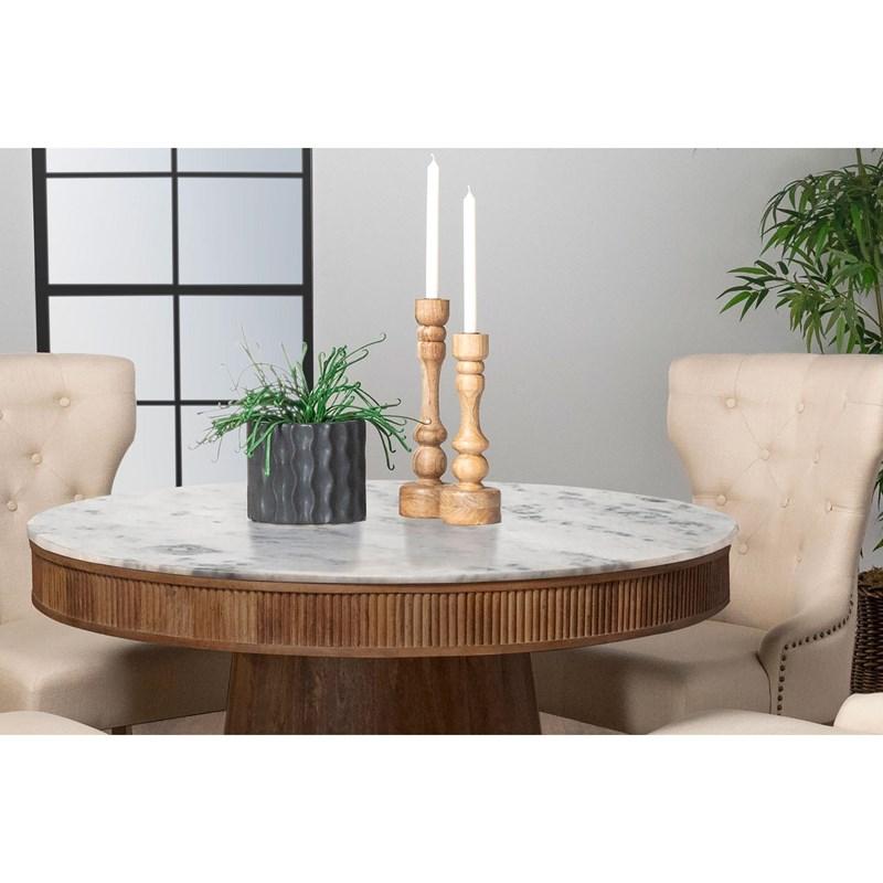 Large Picture of Coaster Furniture Ortega 105141 Round 46-inch Marble Top Wood Dining Table - Natural