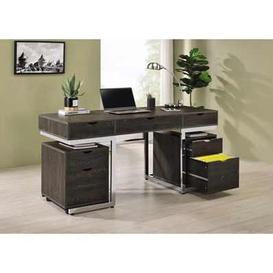 Coaster Furniture Noorvik 881571-S3 3-Piece Writing Desk Set - Dark Oak/Chrome