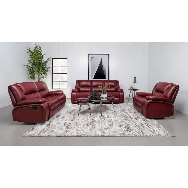 Large Picture of Coaster Furniture Camila 610242 Upholstered Motion Reclining Loveseat - Red