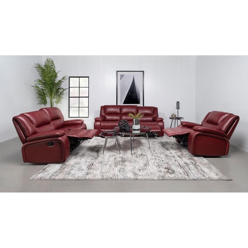 Large Picture of Coaster Furniture Camila 610242 Upholstered Motion Reclining Loveseat - Red