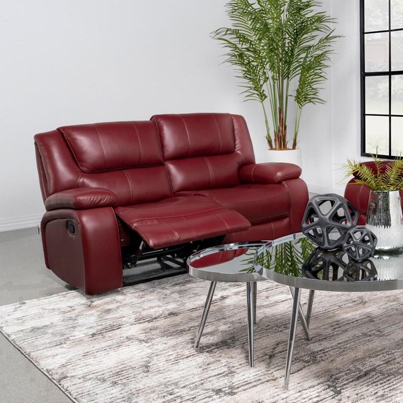 Large Picture of Coaster Furniture Camila 610242 Upholstered Motion Reclining Loveseat - Red
