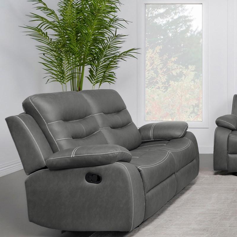 Large Picture of Coaster Furniture Nova 602532 Upholstered Padded Arm Reclining Loveseat - Dark Grey